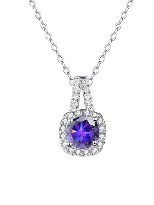 2 Carats [Deep Purple Mosonite] 925 Sterling Silver Moissanite Geometric Dainty Necklace